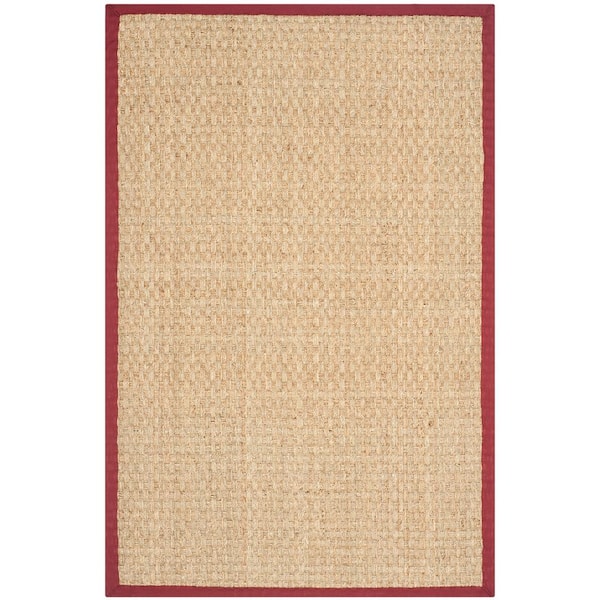 SAFAVIEH Natural Fiber Beige/Red Doormat 3 ft. x 4 ft. Border Area Rug