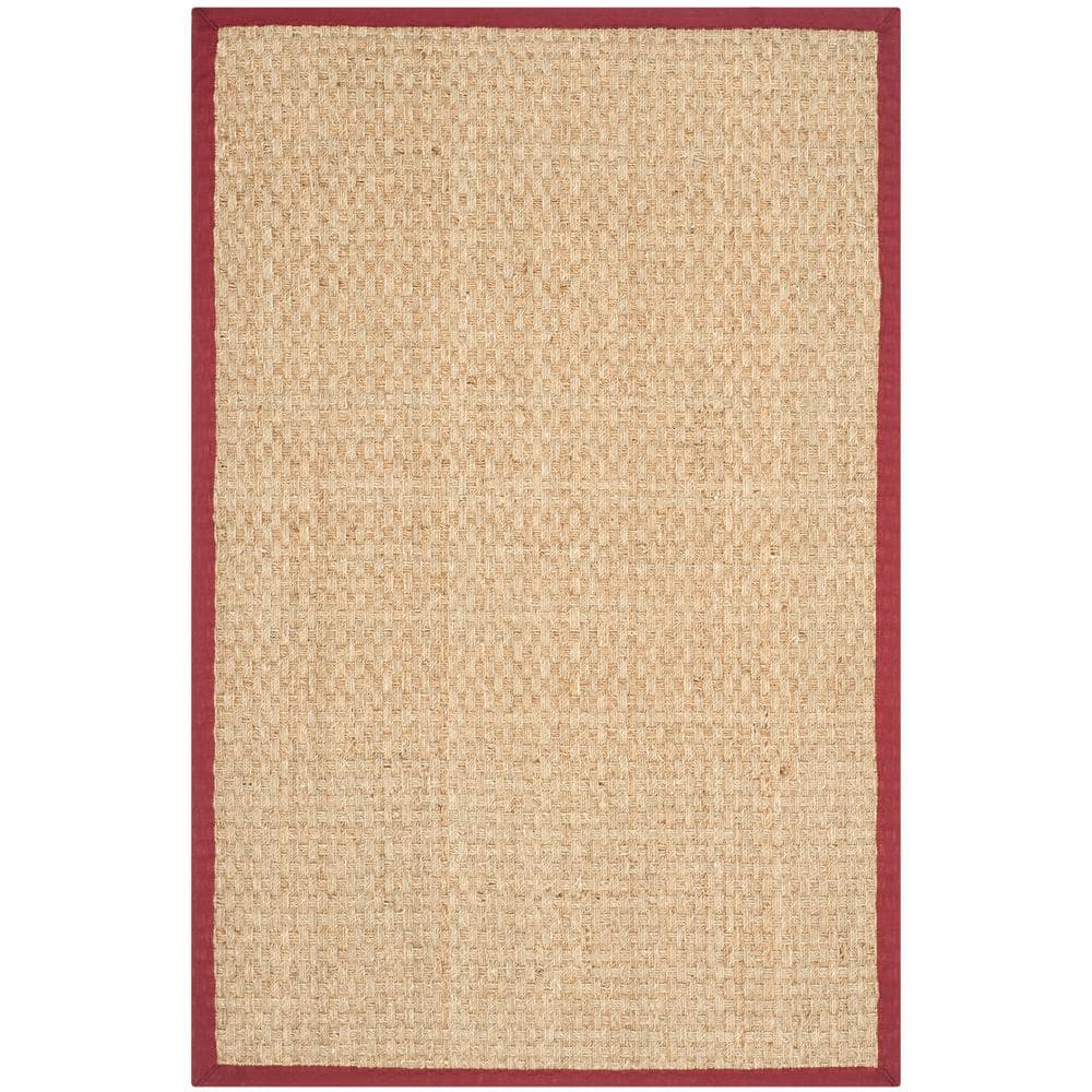 SAFAVIEH Natural Fiber Beige/Red 4 ft. x 6 ft. Border Area Rug NF114D-4 ...