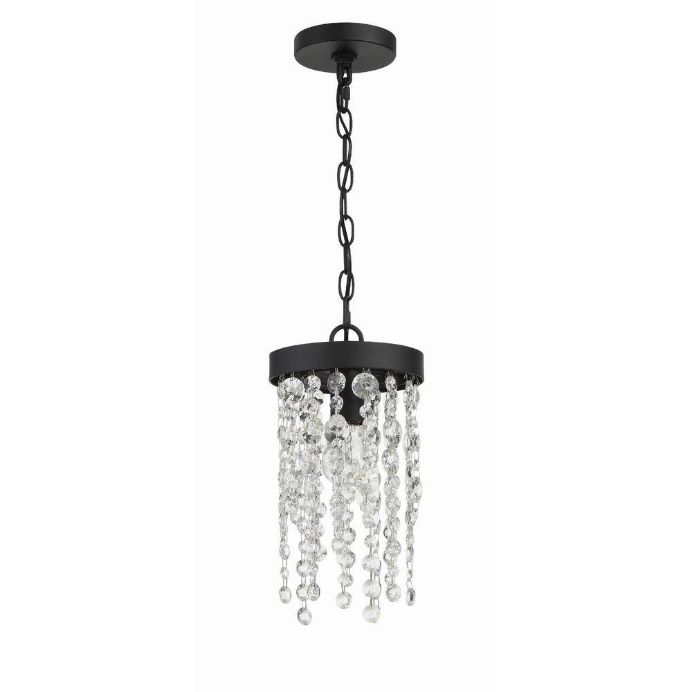 Black Forged Crystal 1-Light Pendant with Hand Cut Crystals