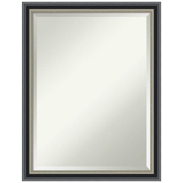 Amanti Art Theo Black Silver 20.75 in. x 26.75 in. Beveled Modern Rectangle Wood Framed Wall Mirror in Black