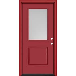 Performance Door System 36 in. x 80 in. 1/2 Lite Pearl Left-Hand Inswing Red Smooth Fiberglass Prehung Front Door