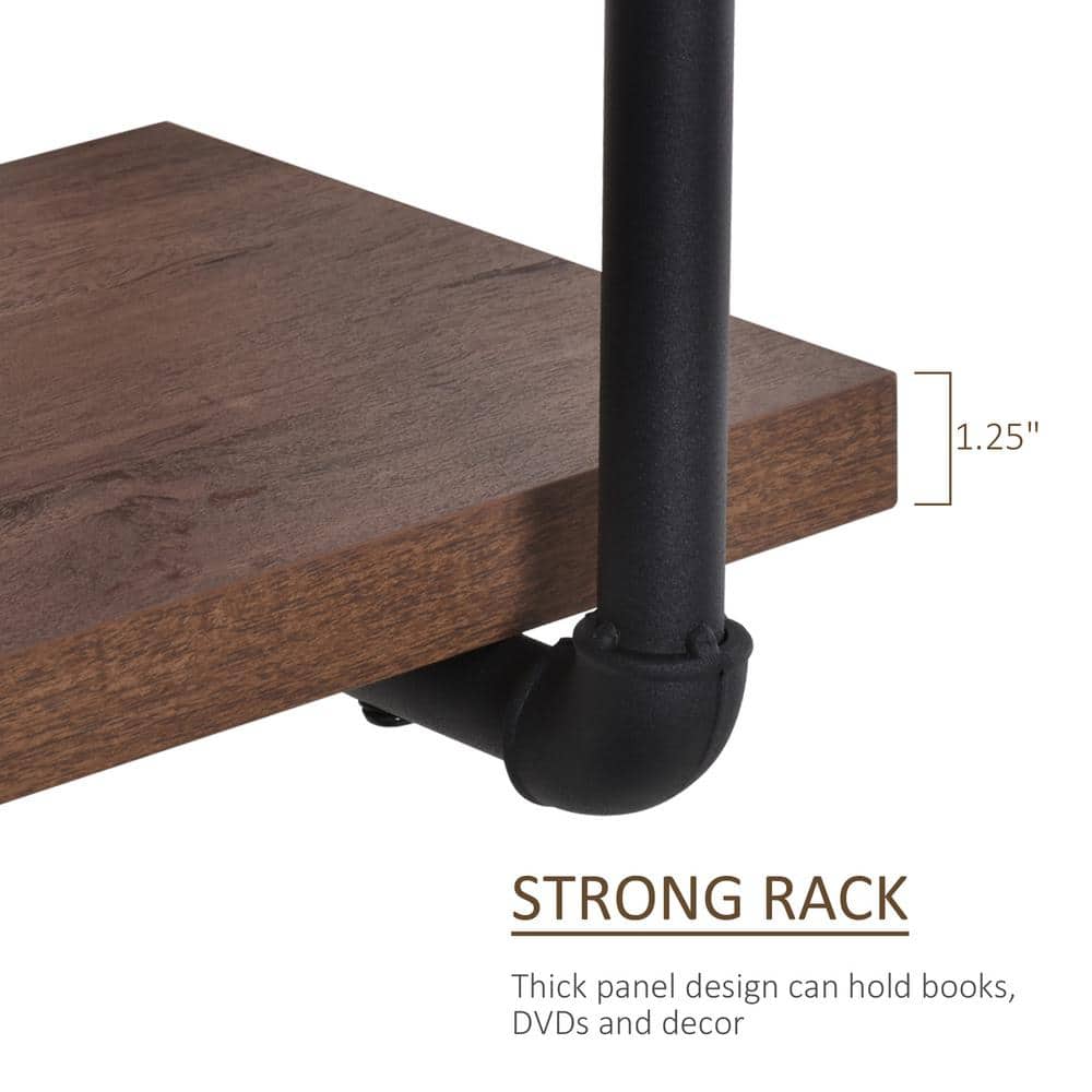 Industrial Brown Steel and Wood 4-Tier Wall Shelf