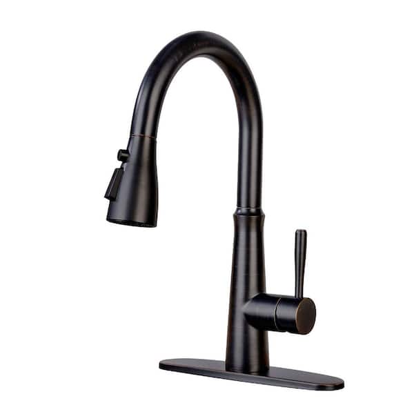 Stainless Steel Single-Handle Pull-Down Kitchen Faucet with 3-Way Spray and Deck Plate in Matte Black