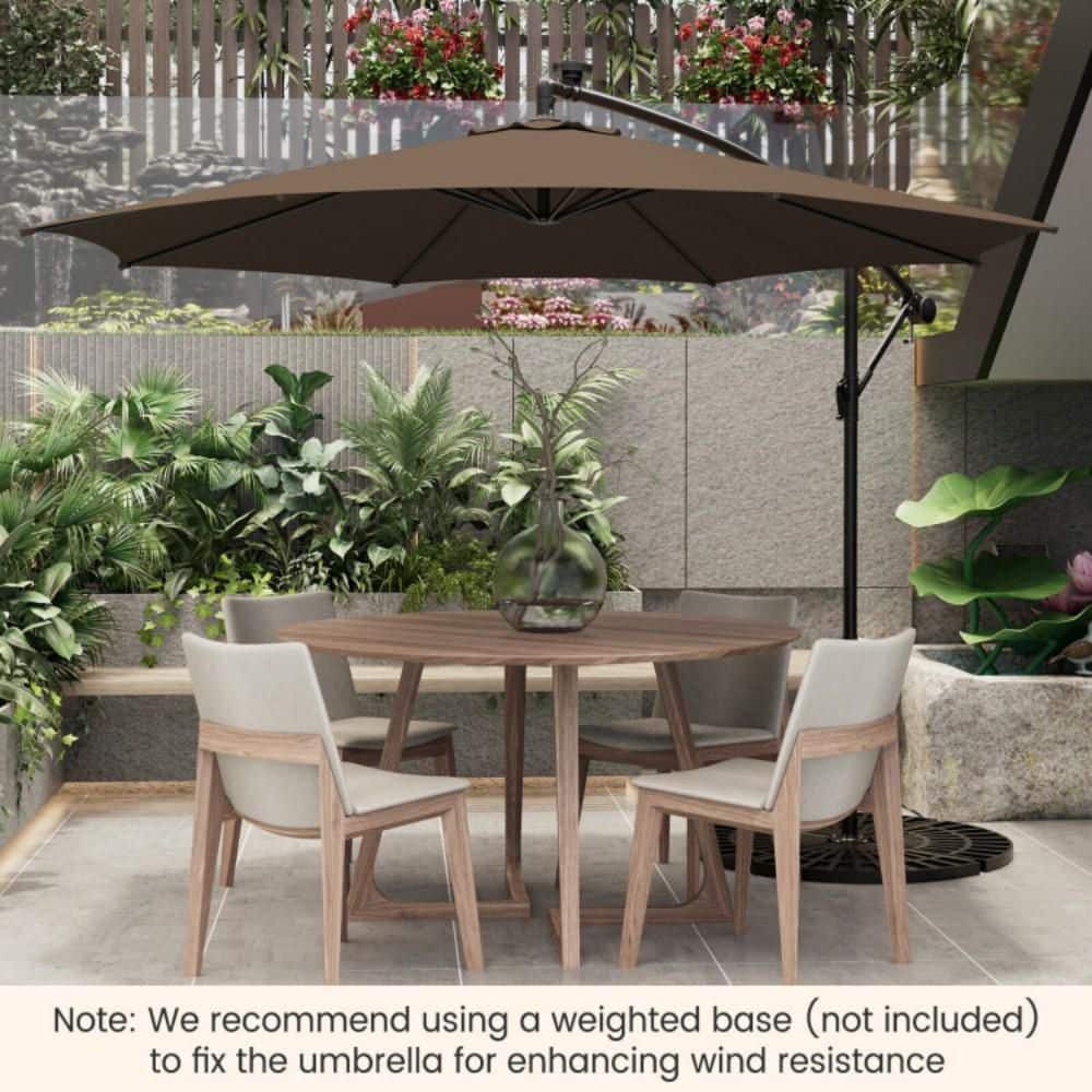 Coffee 10FT Solar-Lighted Cantilever Offset Patio Umbrella