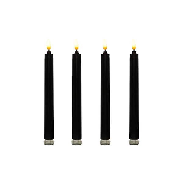 LUMABASE Black Battery Operated 3D Wick Flame Taper Candles (Set of 4)