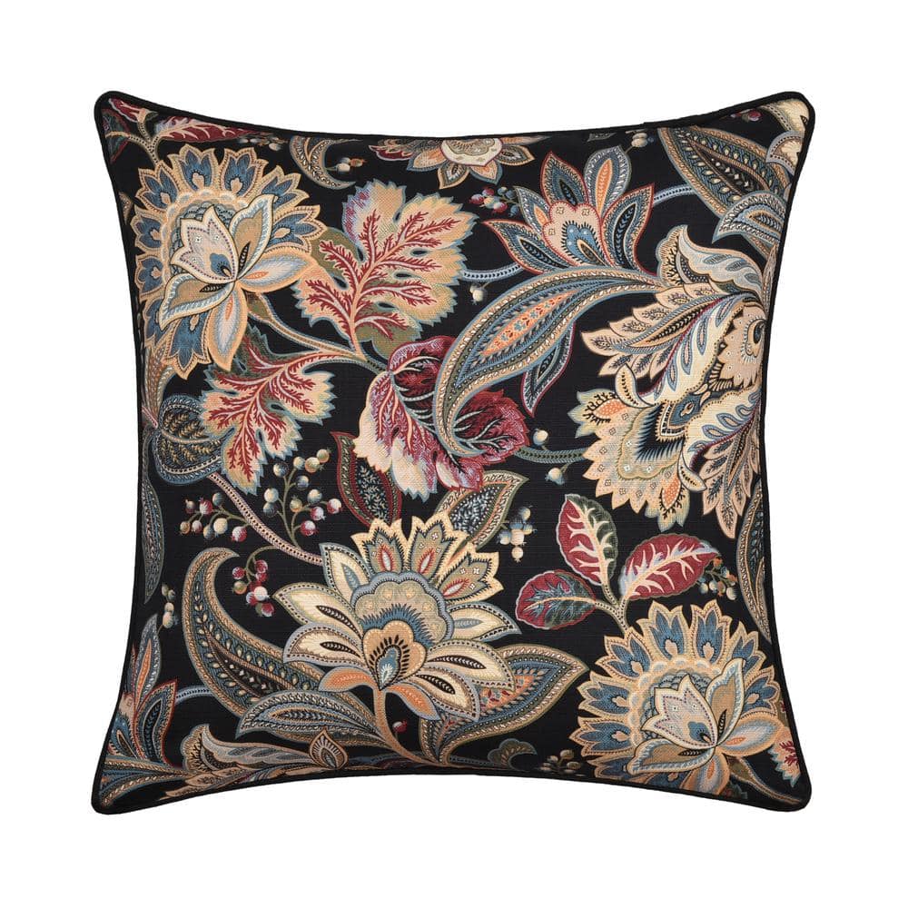 Calabria Black Polyester Jacobean 20 Square Decorative Throw Pillow 20 I