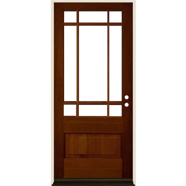 Krosswood Doors 36 in. x 80 in. Craftsman Prairie 3/4 Lite Clear Glass Red Chestnut Stain Left-Hand/Inswing Hemlock Prehung Front Door