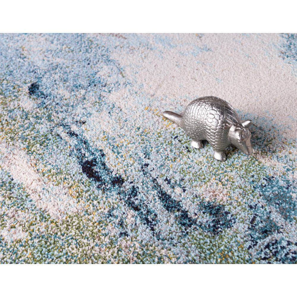 Theia Light Blue Abstract 8' Round Synthetic Area Rug