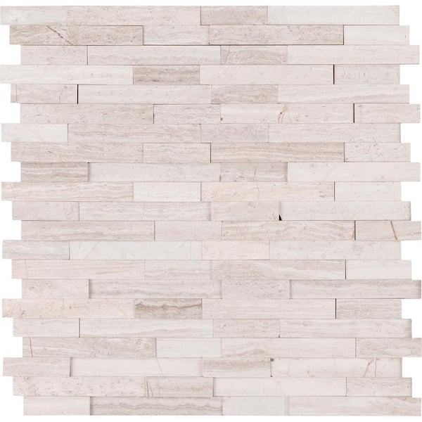 MSI Take Home Tile Sample - White Quarry 4D Peel and Stick 4 in. x 4 in. Interlocking Honed Marble Mosaic Tile