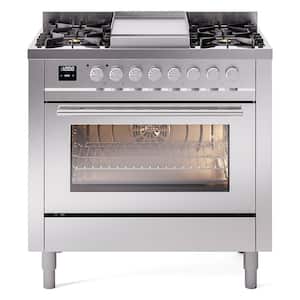 Professional Plus II 36 in. 6 Burner Plus Griddle Freestanding Double Oven Dual Fuel Range in Stainless Steel