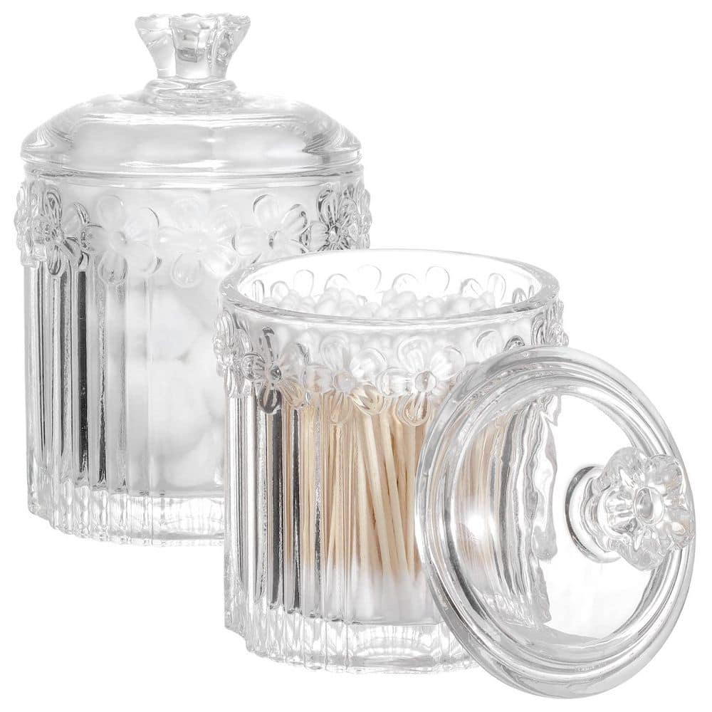 2-Pack 3D Carved Clear Glass Apothecary Storage Jars with Lids for Cotton Swabs and Vanity Use in Clear price history on PriceWatchPro