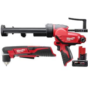 M12 12V Lithium-Ion Cordless 3/8 in. Right Angle Drill with 10 oz. Caulk and Adhesive Gun and 6.0 Ah XC Battery Pack