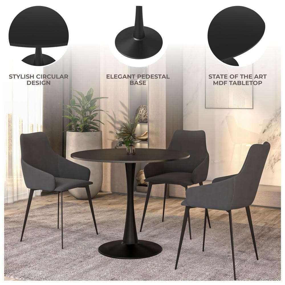 Bristol Black Round Mid-Century Modern Dining Table with Wood Top