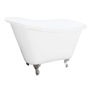 51 in. Cast Iron Slipper Clawfoot Bathtub in White with Feet in Brushed Nickel