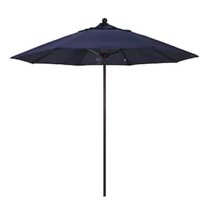 9 ft. Bronze Aluminum Commercial Market Patio Umbrella with Fiberglass Ribs and Push Lift in Navy Blue Olefin