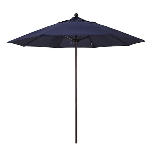 California Umbrella 9 ft. Bronze Aluminum Commercial Market Patio Umbrella with Fiberglass Ribs and Push Lift in Navy Blue Olefin