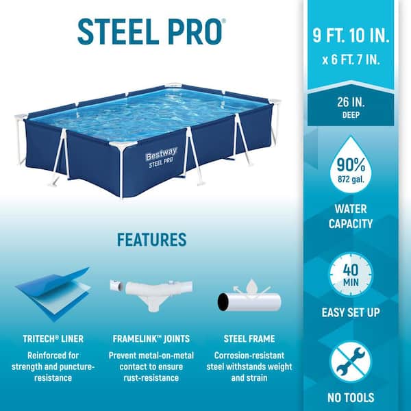 Steel Pro 9 ft. 10 in. x 6 ft. 7 in. Rectangular 26 in. Deep Above Ground Pool Set