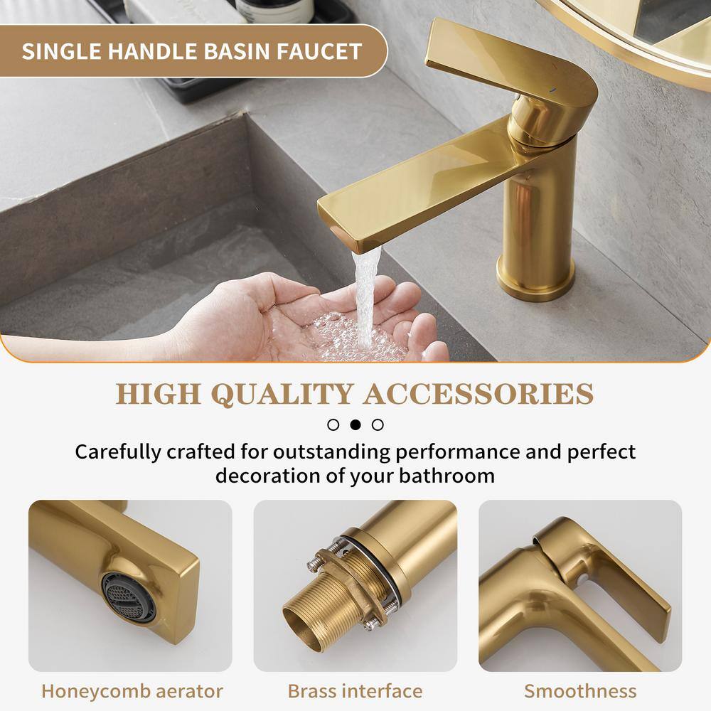 Brushed Gold Stainless Steel Single Handle Bathroom Faucet