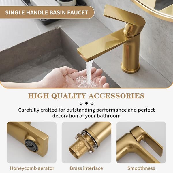 Single Handle Single Hole Bathroom Faucet in Brushed Gold
