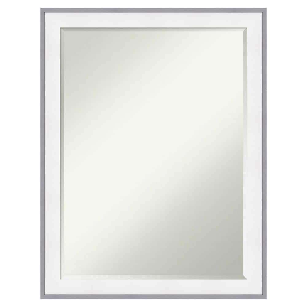 Maya White Silver 21.25 in. x 27.25 in. Petite Bevel Modern Rectangle Framed Wall Mirror price history on PriceWatchPro