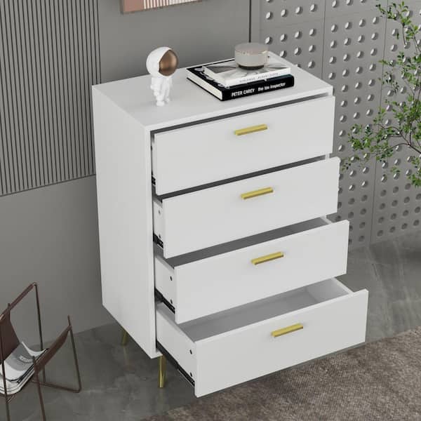 FUFU&GAGA 4-Drawers White Wood Chest of Drawer Accent Storage Cabinet  Organizer with Metal Leg 37.5 in. Height KF200052-02 - The Home Depot