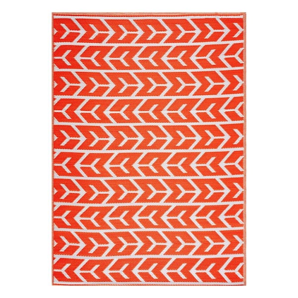 Amsterdam Orange White 6 ft. x 9 ft. Modern Reversible Recycled Plastic Indoor/Outdoor Area Rug-Floor Mat