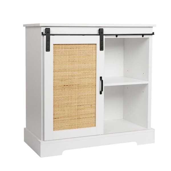 Aupodin White Buffet and Sideboard Storage Cabinet with Sliding Door with Adjustable Shelf