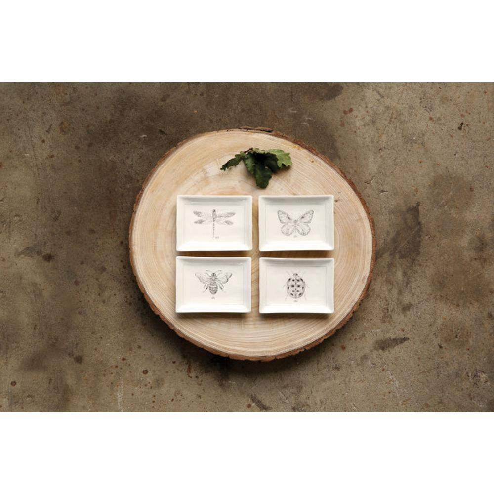 Insect Print Rectangular Ceramic Bread and Butter Plate Set