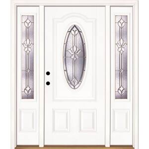 63.5 in. x 81.625 in. Medina Brass 3/4 Oval Lite Unfinished Smooth Right-Hand Fiberglass Prehung Front Door w/Sidelites