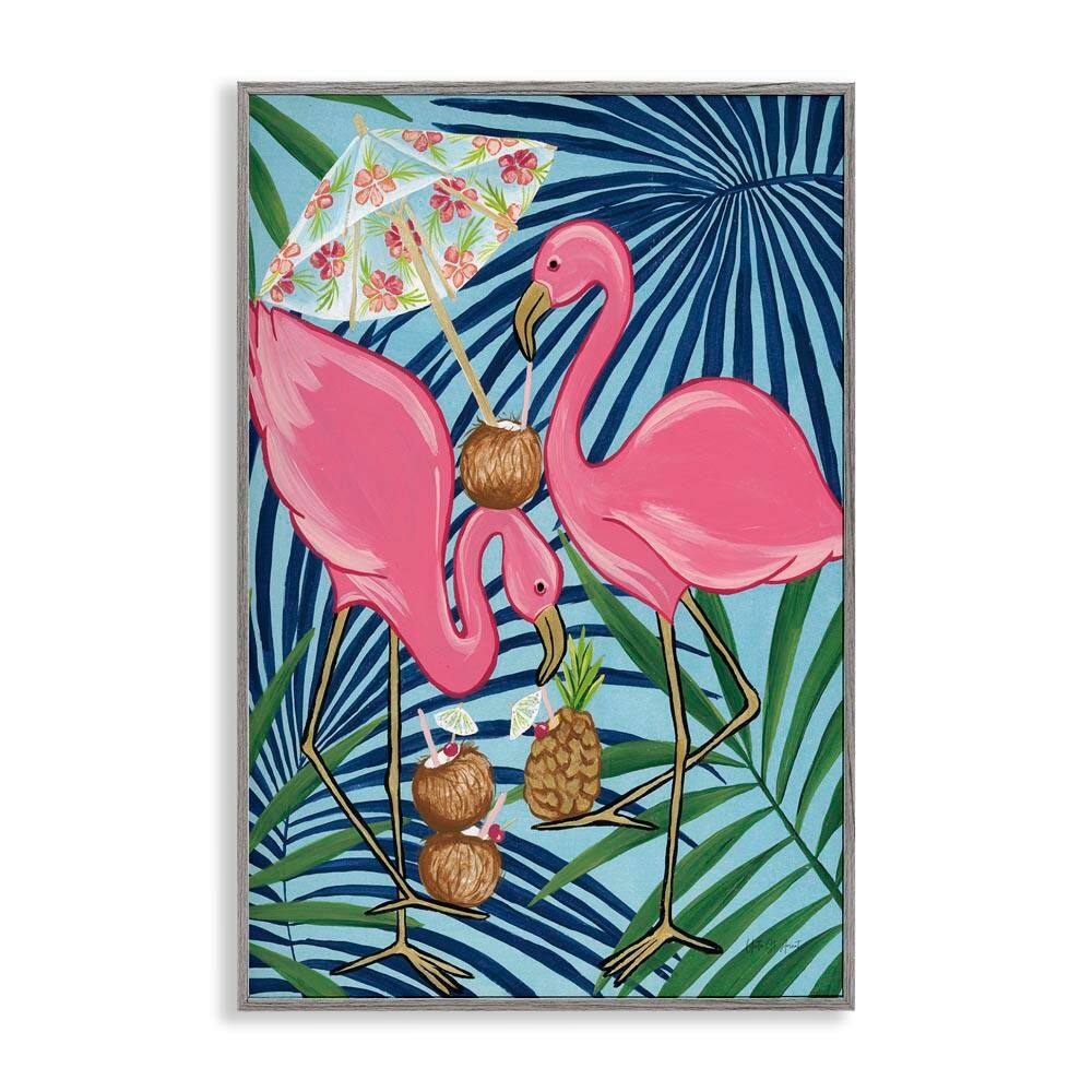 Flamingo Happy Hour by Yvette St Amant Gray Framed Animal Giclee Art Print 18 in. x 12 in. price history on PriceWatchPro