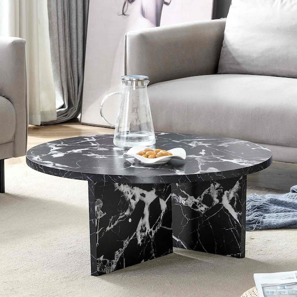 Polibi 31.5 in. Black White Round MDF Coffee Table