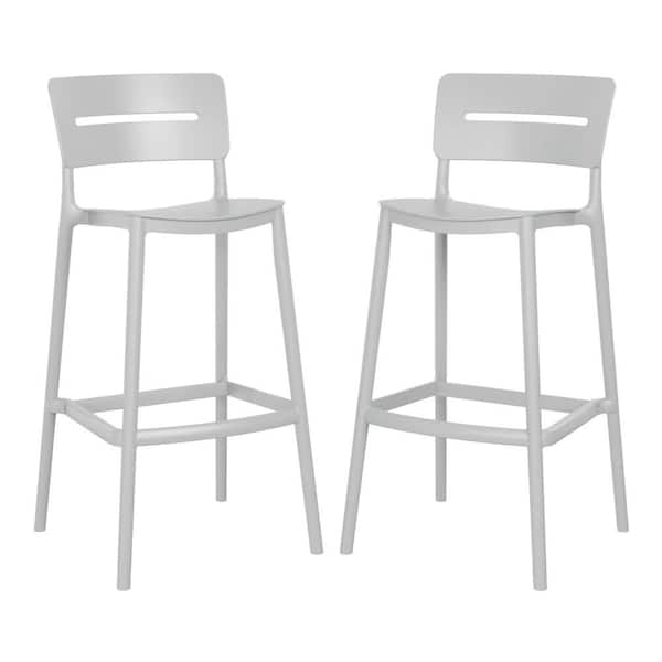 Frond and Form Modern Outdoor Patio Poly Plastic Stackable 29.5 in. Bar Stool (Set of 2), Gray