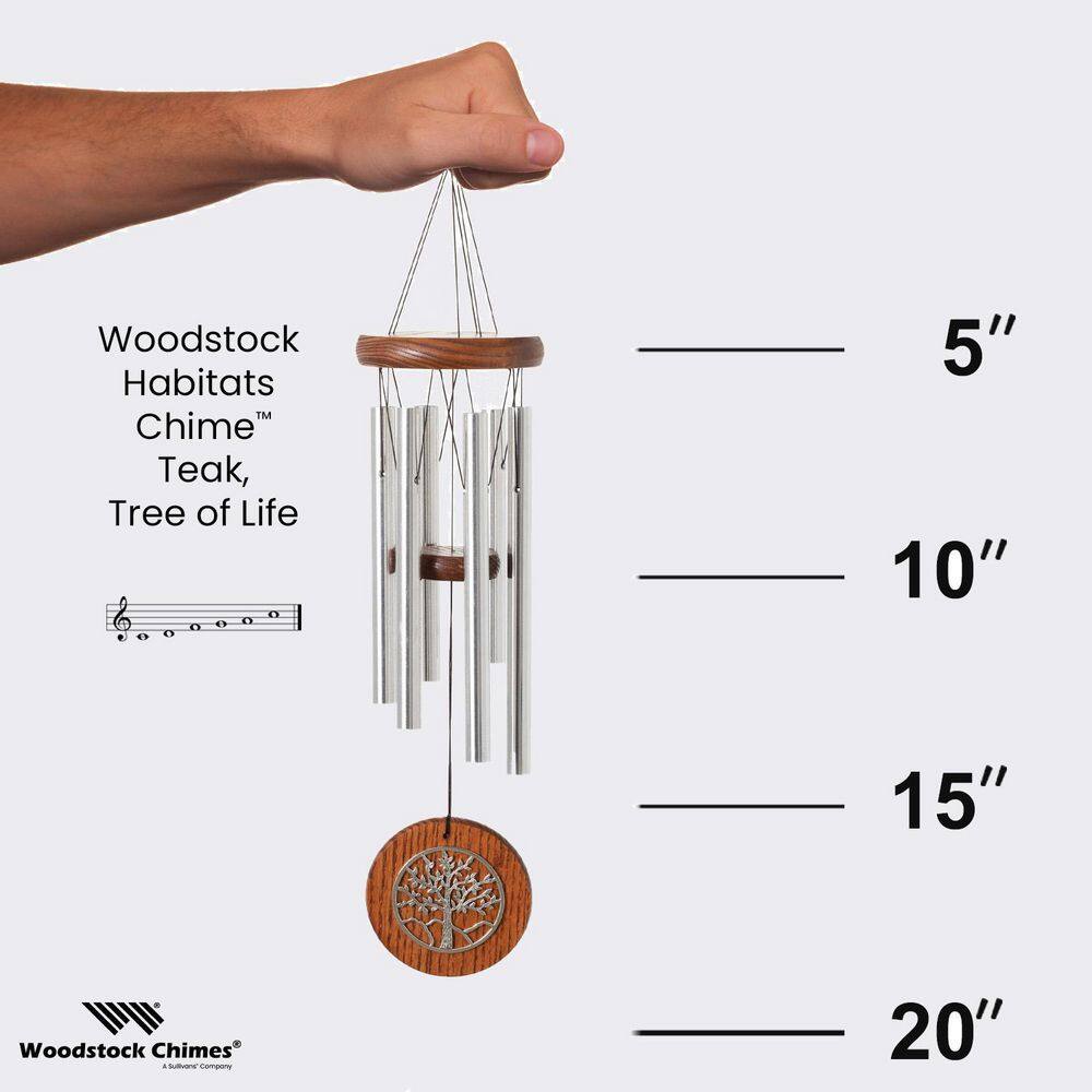 Teak and Silver Tree of Life Wind Chime, 17"
