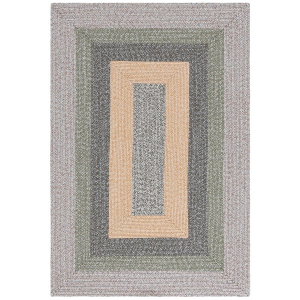 Braided Gray/Green 2 ft. x 3 ft. Machine Washable Solid Striped Border Area Rug