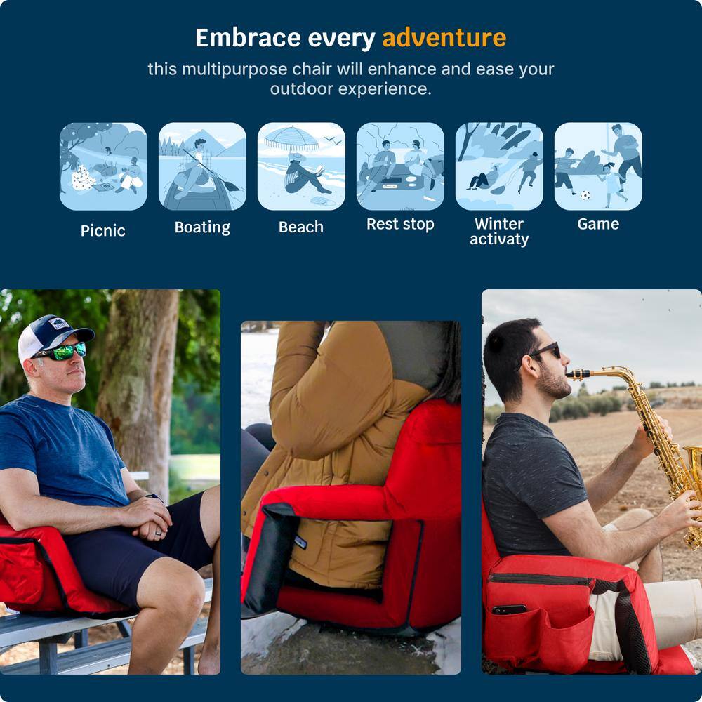 Alpcour Extra-Wide Red Polyester Reclining Stadium Seat with Armrests