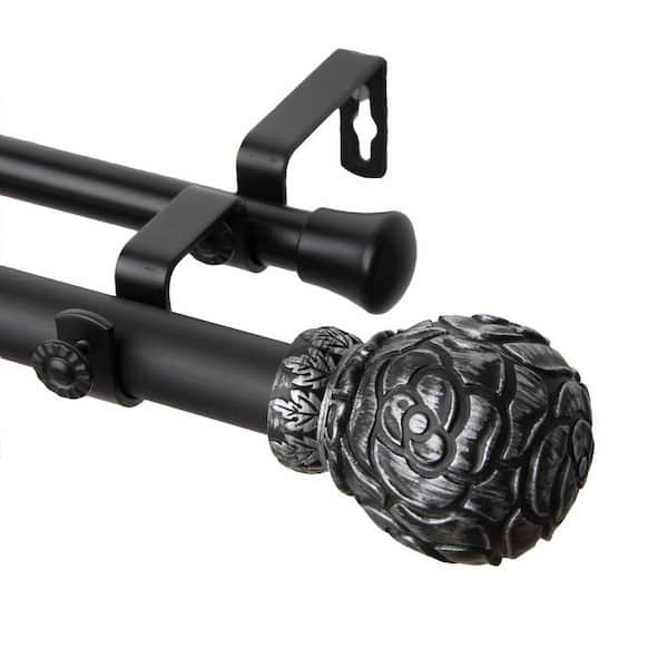 Rod Desyne 28 in. - 48 in. 1 in. Rosy Double Curtain Rod Set in Black