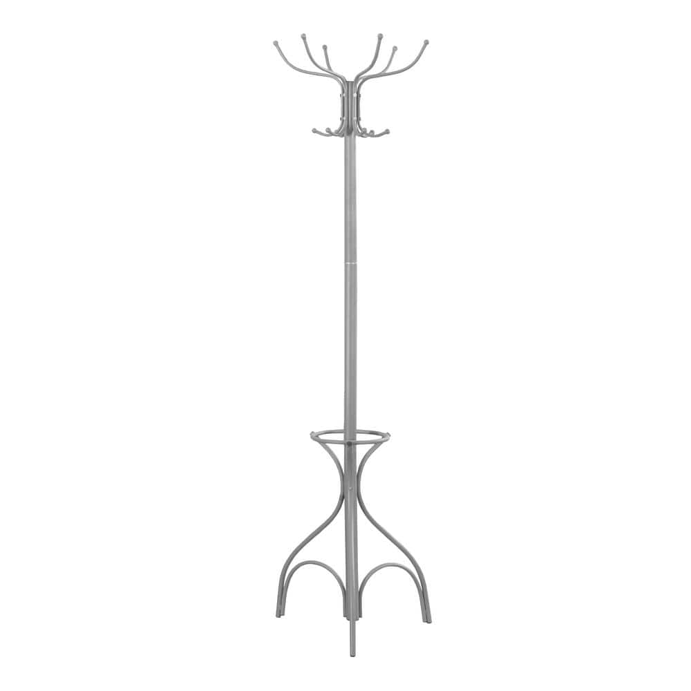 Silver Metal 70" Coat Rack with Umbrella Stand