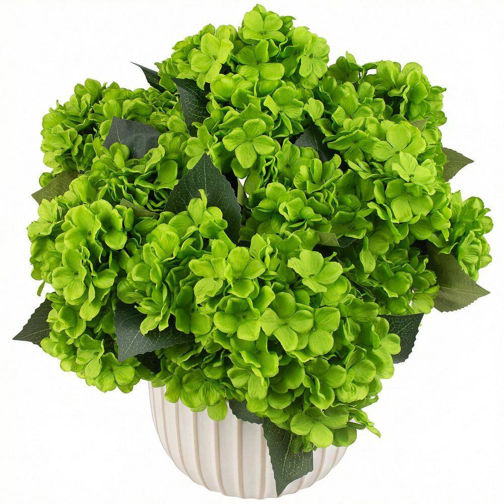 4 Pcs 15.7 in. Green Indoor/Outdoor Artificial Hydrangea Flower