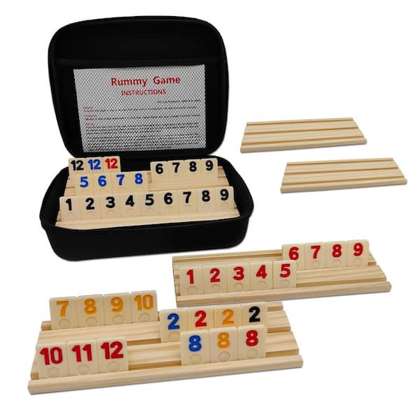 Angel Sar Rummy Cube 6 Player Edition Game Set with 160 Melamine Colored Tiles, 6 Wooden Racks and Portable Case for Family