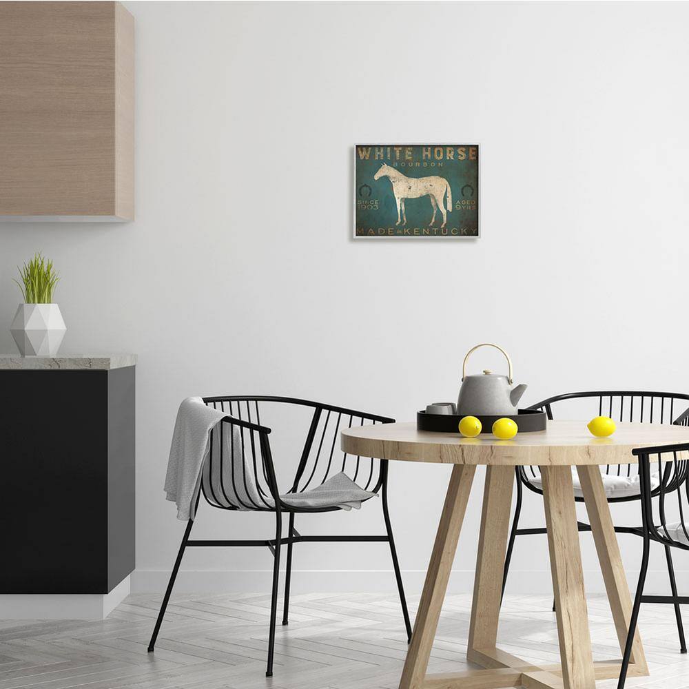 Vintage Gray Framed White Horse Bourbon Wall Art, 11 x 14