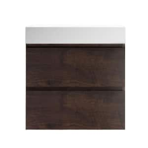 23.7 in. W Single-Sink Floating Walnut Finish Bath Vanity with White Engineered Stone Top, Pre-Assembled