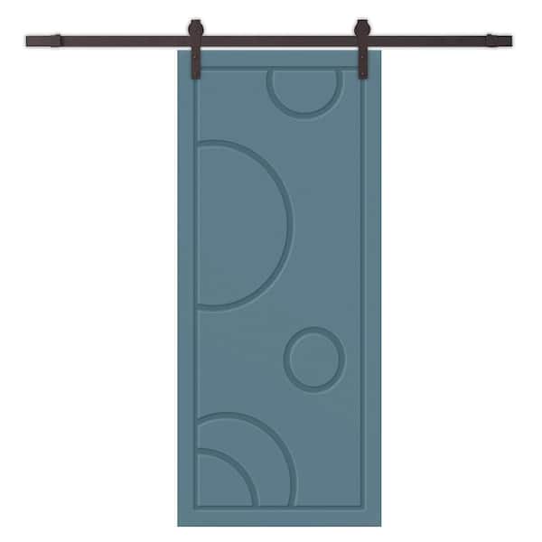CALHOME 24 in. x 80 in. Dignity Blue Painted Composite MDF Paneled Interior Sliding Barn Door with Hardware Kit