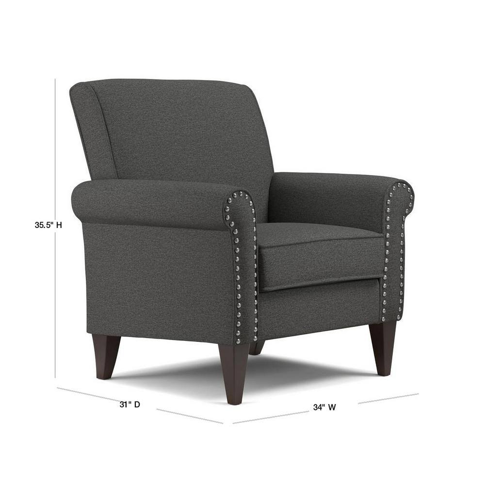 Charcoal Gray Linen Arm Chair with Wood Legs