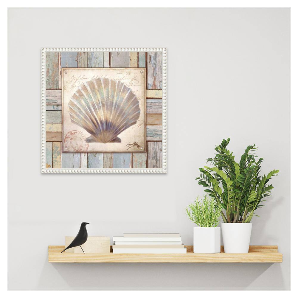 16"x16" Beaded White Framed Nautical Shell Canvas Print