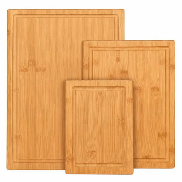 3-Piece Bamboo Cutting Boards Set with Juice Groove, Bamboo Chopping Board Set for Meat and Vegetables