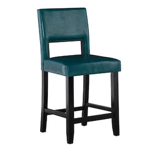 Edison Black Wood Frame Counter Stool with Blue Faux Leather Upholstered Seat and Back