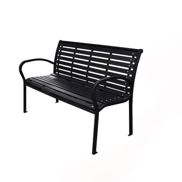 Outdoor Patio 45.7 in. Wood Plastic Bench Black with Backrest