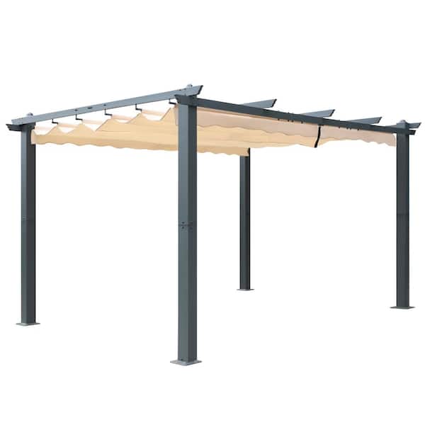 VEIKOUS 10 ft. x 13 ft. Beige Aluminum Outdoor Patio Pergola with Retractable Sun Shade Canopy Cover
