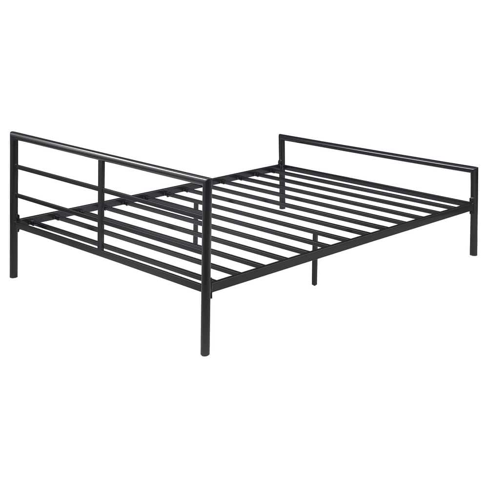 Contemporary Full Metal Bed Frame with Slatted Headboard in Gunmetal