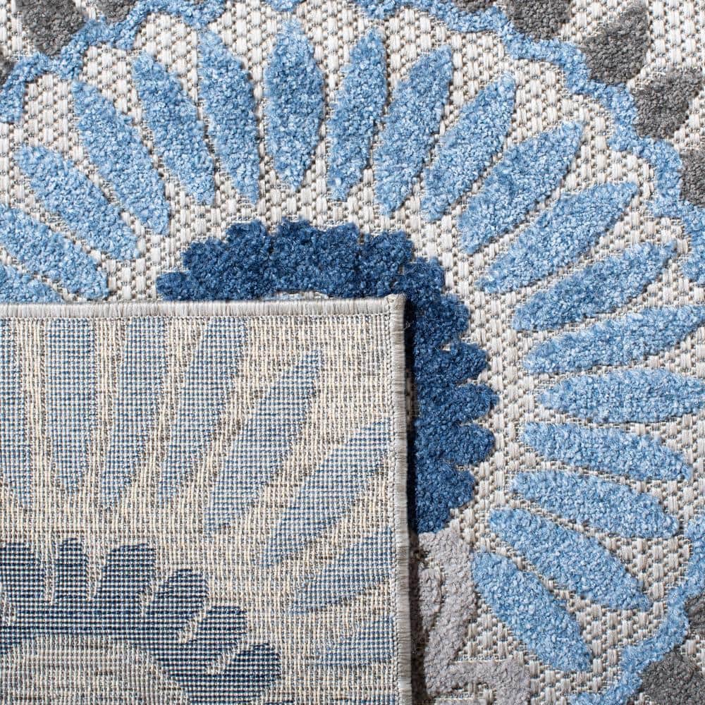 Grey and Blue Floral Synthetic Rectangular Area Rug, 4'5" x 6'5"